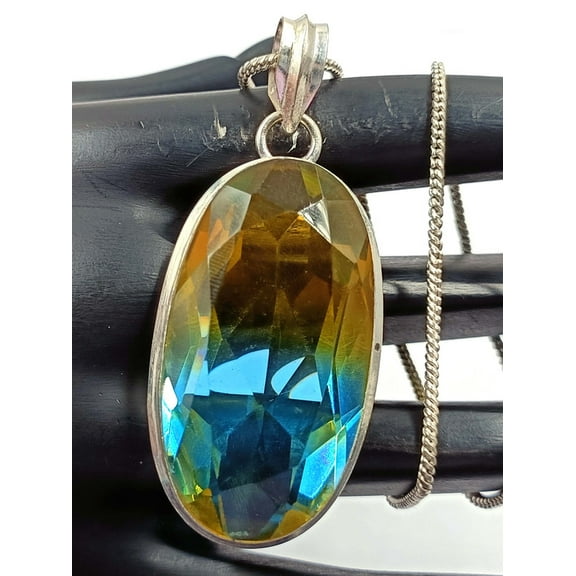 79.60 Ct Ametrine Pendant Certified Loose Gems Faceted MultiColor Ametrine 925 Stealing Silver