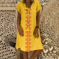 thumbnail image 1 of CHOK Robes pour Femmes 2022 Style d'Été pour Femmes Col en V Imprimé Coton et Lin Décontracté Grande Taille Robe pour Dames Robe Décontractée pour Femmes Noir + L, 1 of 5