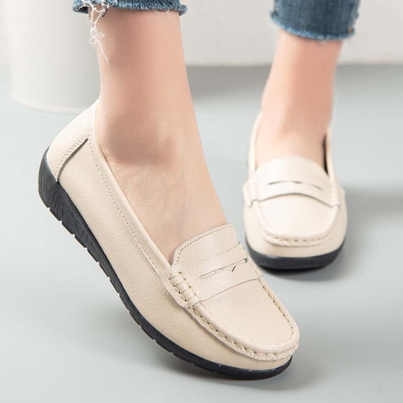 Summer Women Plus Loafers 2026 Outdoor Solid Color Round Closed Toe Low Heel Slip On Lightweight Cushioned Orthopedic Arch Support Wide Toe Box Comfortable Walking Daily Flat Shoes Beige 41