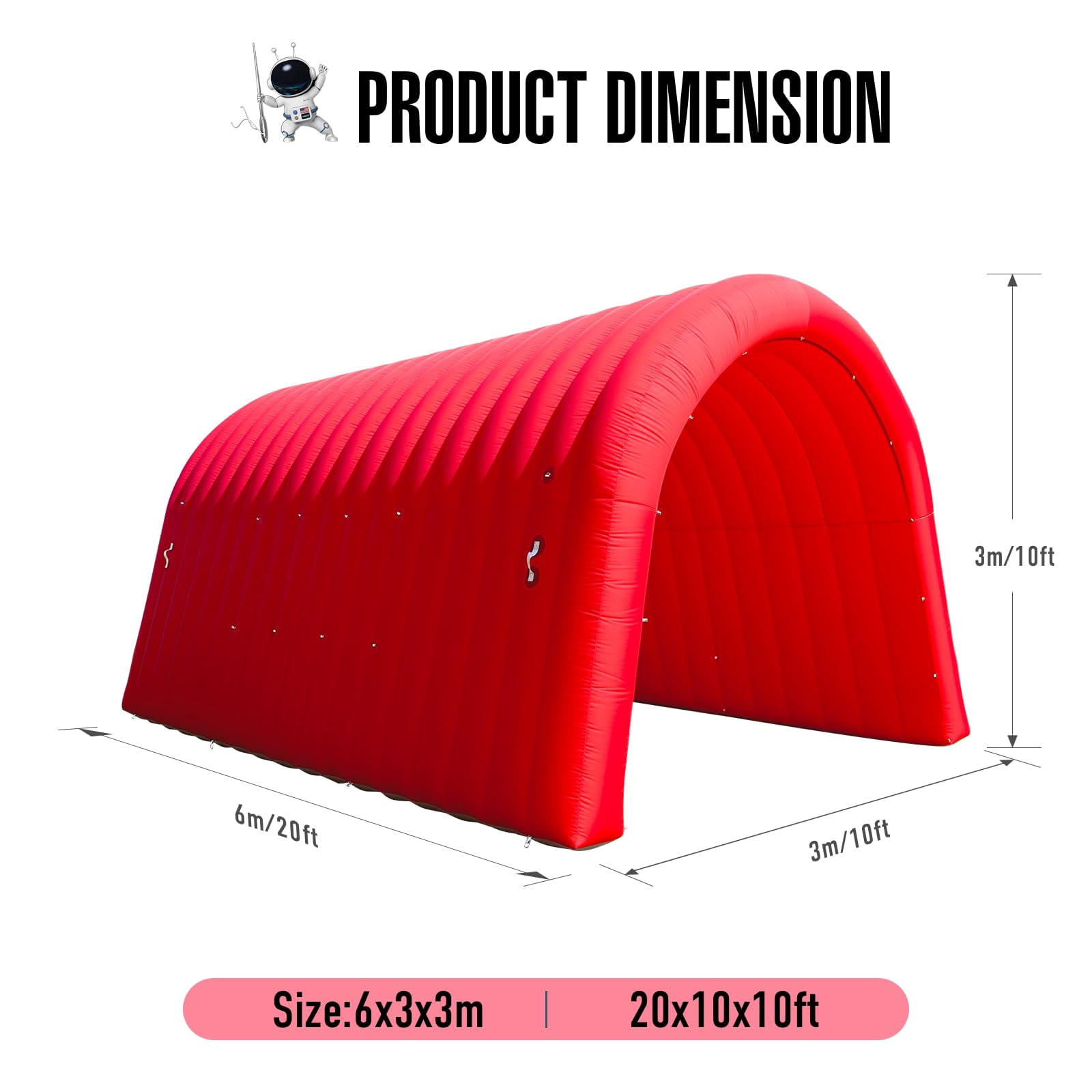 Inflatable Sports Tunnel Entrance with Blower Inflatable Tunnel Tent for Business Advertising Event Exhibition 20X10x10Ft Red