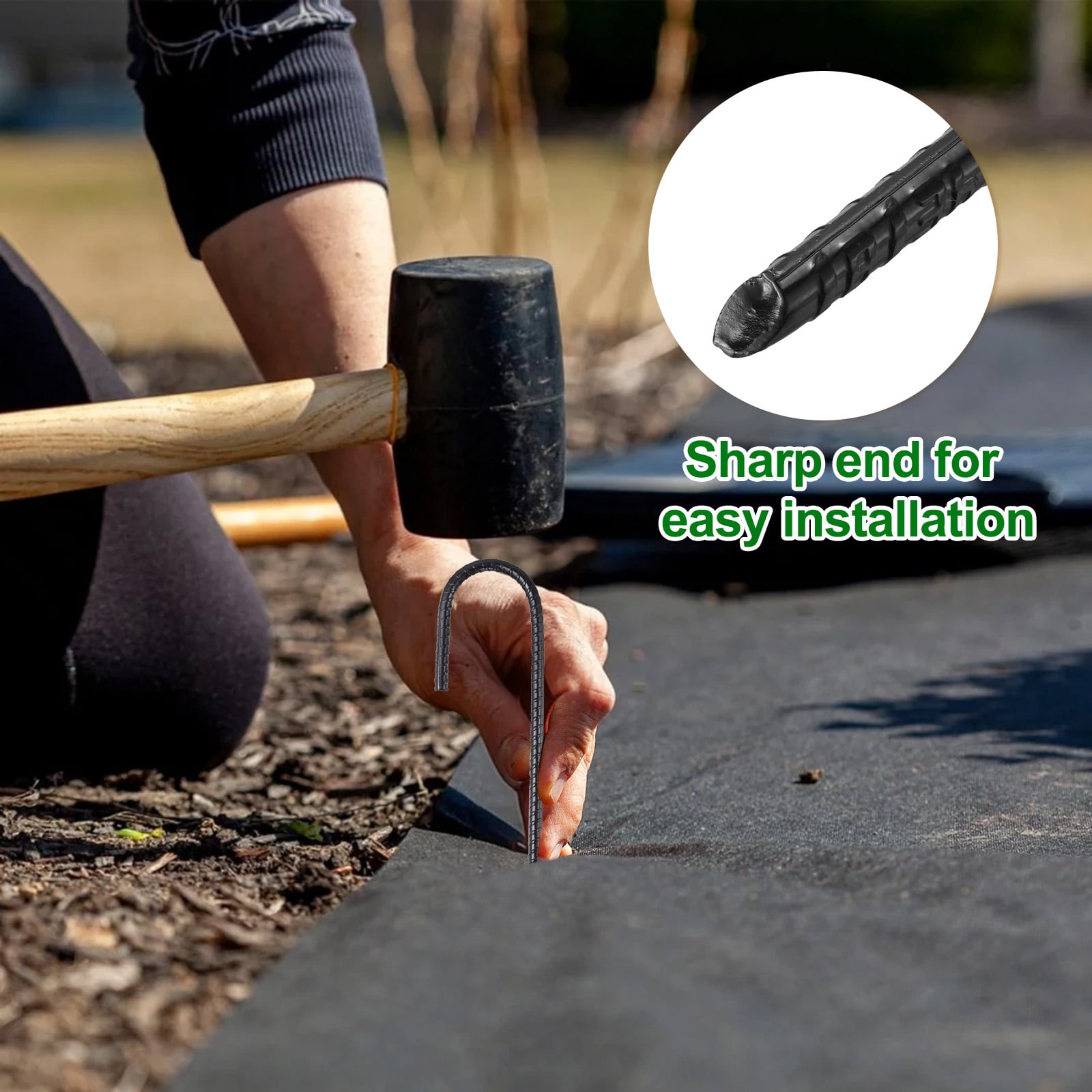 10 Pack Ground Stakes Heavy Duty J Shaped Stakes, 12 Inch Steel Tent Pegs 0.24" Dia J Hook Ground Anchors Link Fence Spikes with Chisel Point End for Garden Camping Gazebo, Black