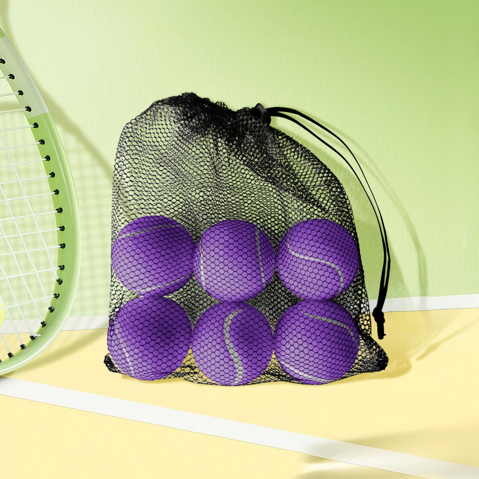6 Pack Tennis Balls for Training and Practice High Elasticity Tennis Balls for Beginners and Dogs with Mesh Carry Bag for Pet Dog Fetch Training and Beginner Tennis Lessons