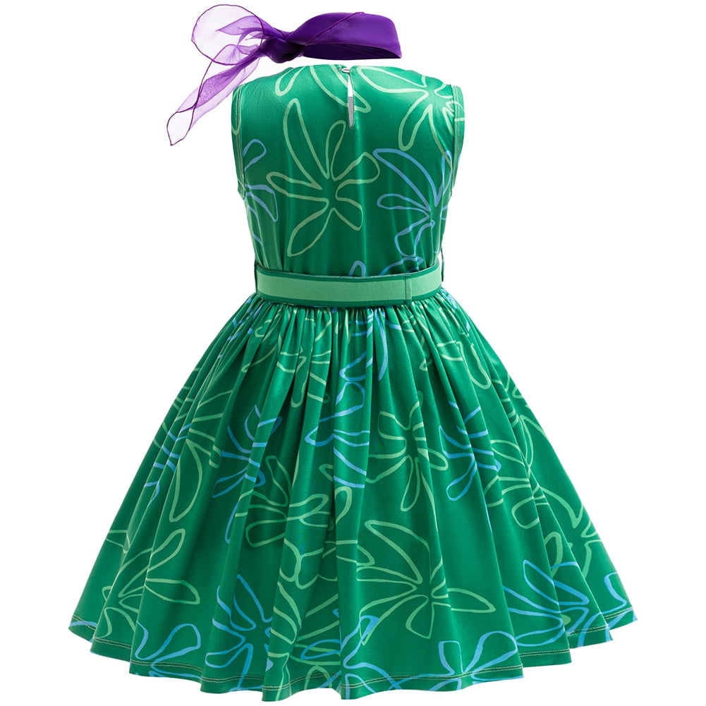 Girls Disgust Costume Movie Kids Halloween Cosplay Party Sleeveless Green  Dress