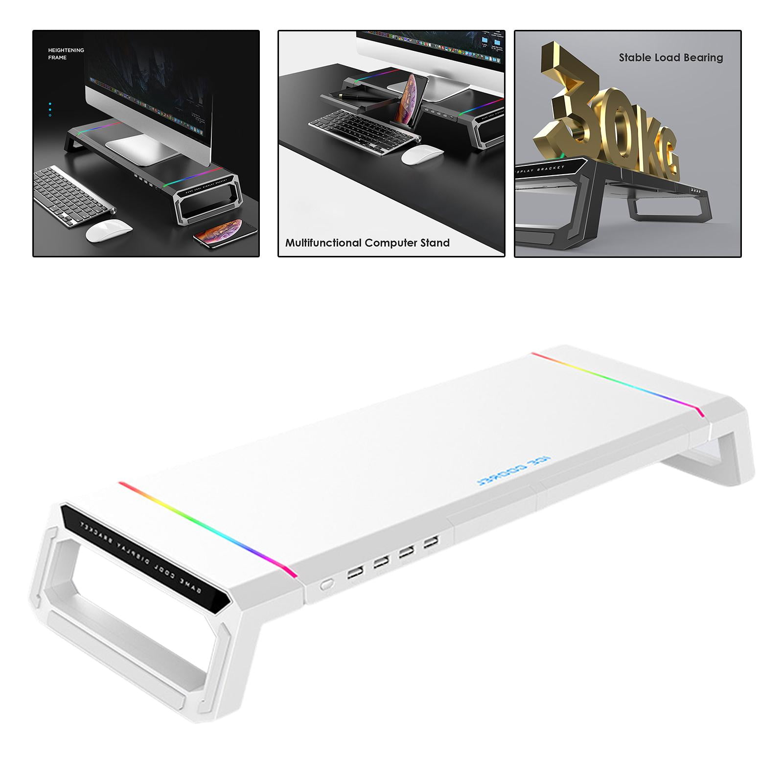 Wzmzjy Foldable Computer Monitor Stand Riser Bracket RGB 4 USB 2.0 Keyboard Tray, Elegant Design White