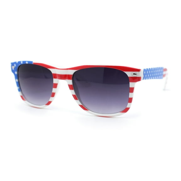 USA Patriotic American Flag Print Classic Hipster Horn Rim Plastic Sunglasses White