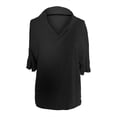 thumbnail image 3 of Womens Tops V Neck Lapel Solid Color Cotton Linen Loose Hooded Top T Shirt Short Sleeve T Shirt, 3 of 6