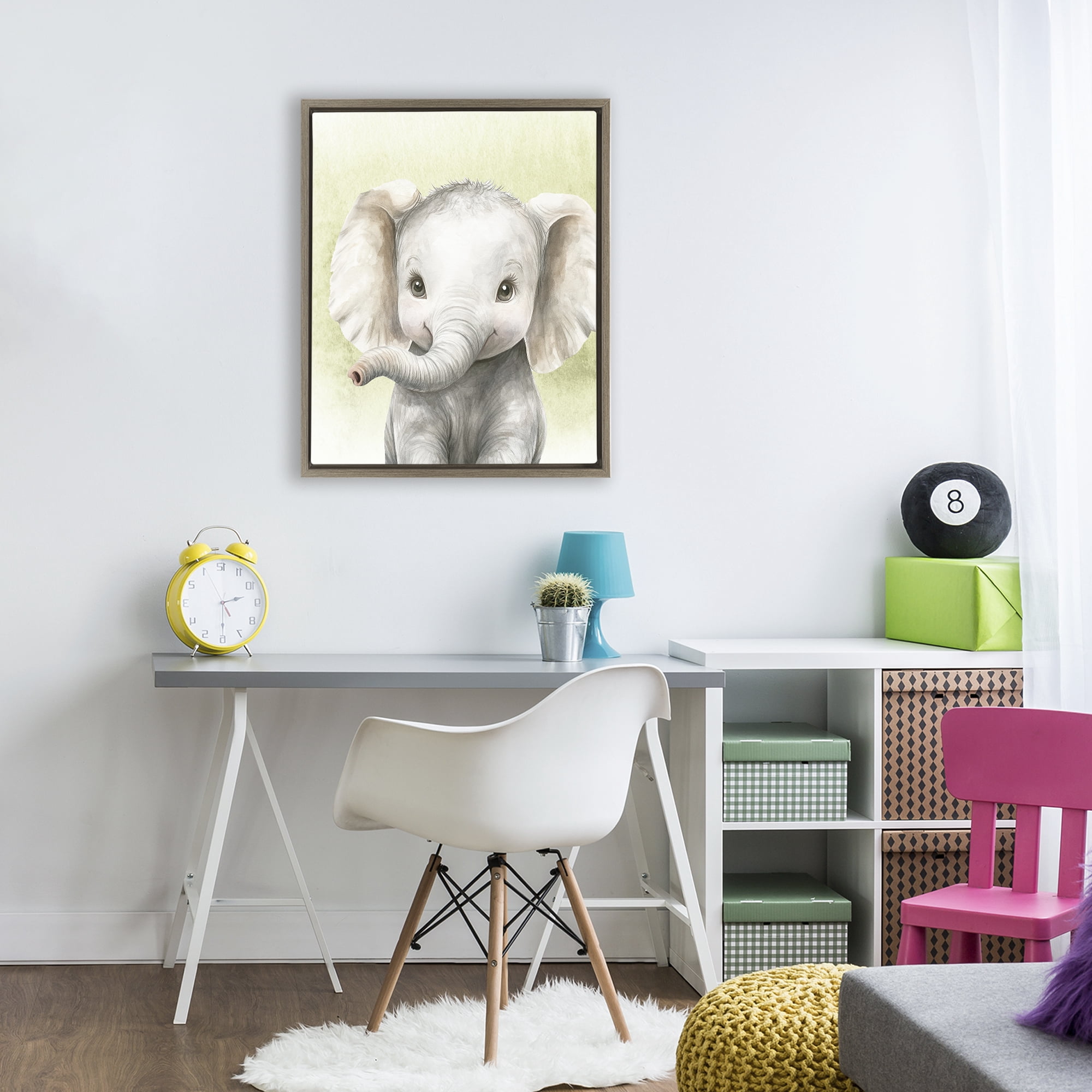 Stupell Industries Jungle Friends Baby Elephant Brown Framed Floater Canvas Wall Art, design by Christine Simpson Art