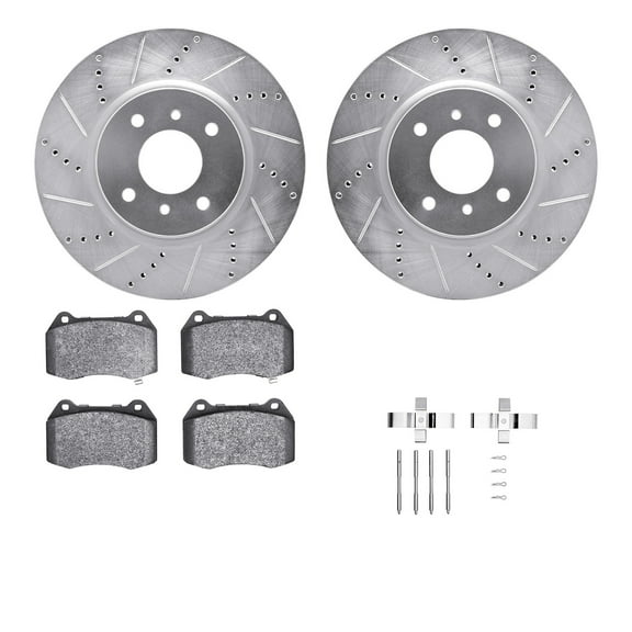 Dynamic Friction Company Front Brake Rotors-Drilled and Slotted-Silver with 5000 Advanced Brake Pads includes Hardware 7512-67060