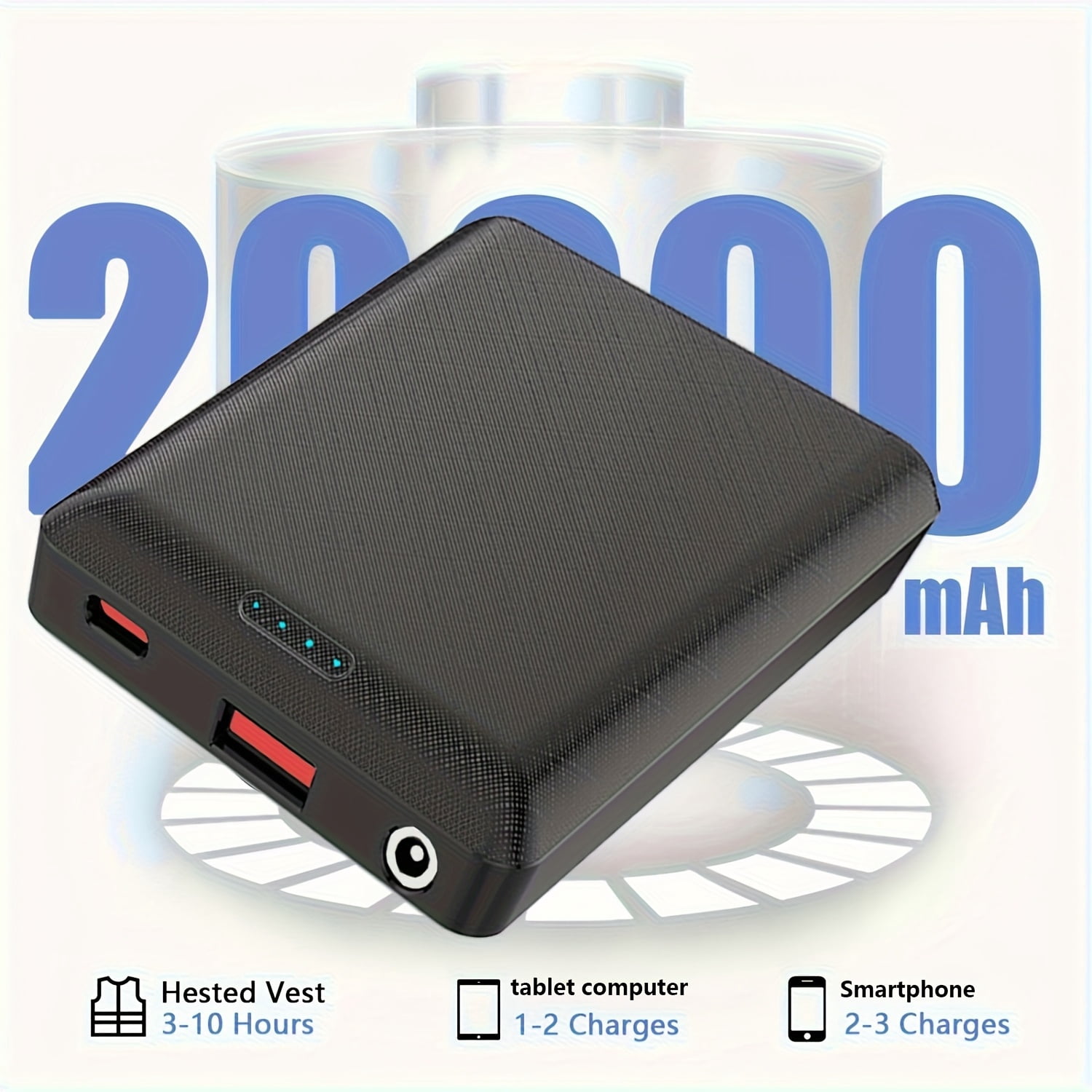 20000mAh Power Bank Portable Charge DC5V 3A Output USB output Type C output Portable Charger Phone External Battery Pack for Heating Vest Jacket Scarf Gloves Electric Heating Equipment