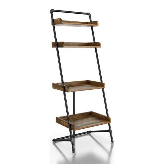 Furniture of America Karin Industrial Wood Display Shelf in Light Hickory Brown