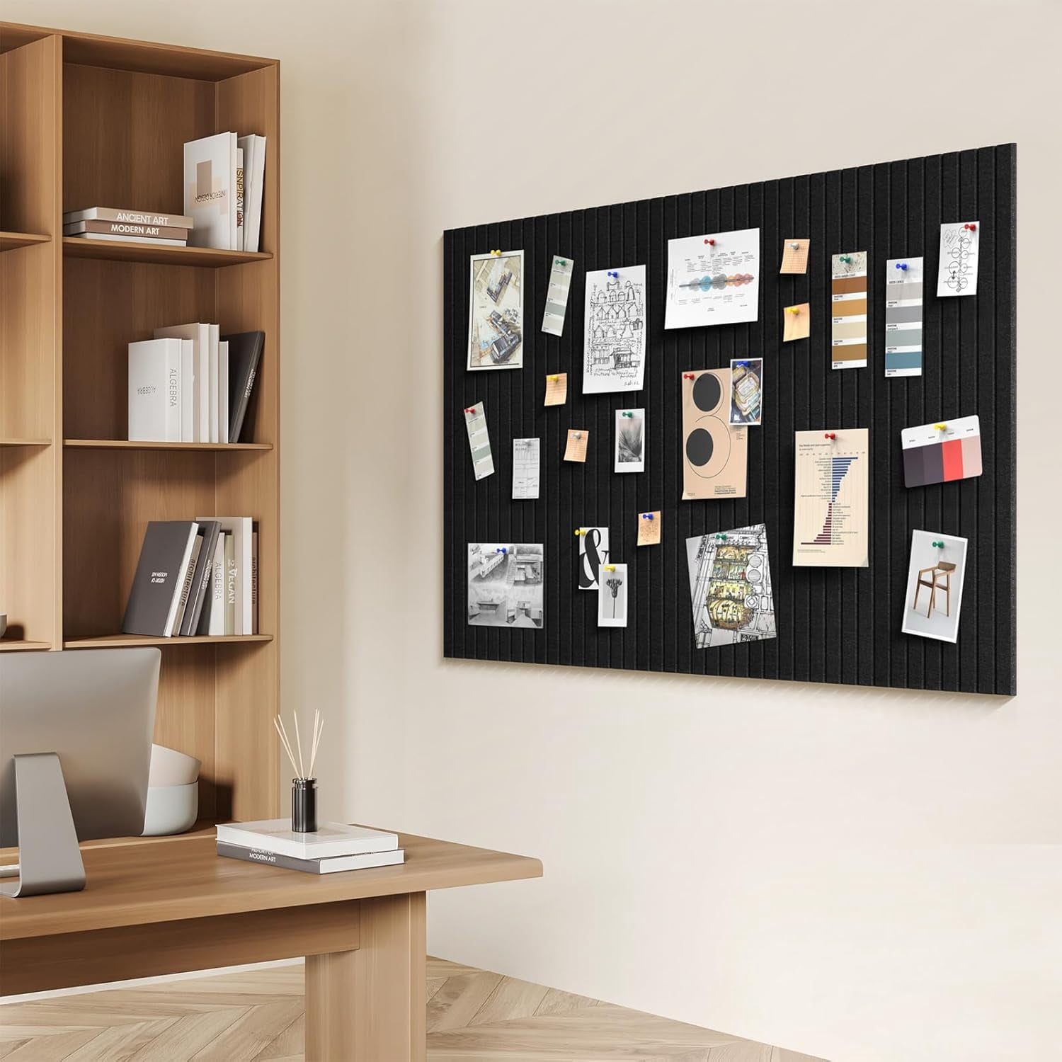 Black Felt Board 59" x 36", Large Cork Board for Wall, Felt Wall Tiles 15 Pack, Bulletin Boards for Office, Home, Wall Decor, Pin Boards for Walls