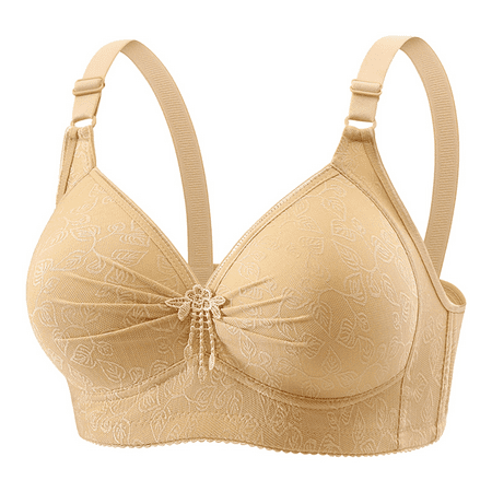 Fulorrnie Bras for Women Plus Size No Underwire Supportive Comfort Front Closure Plunge T Shirt Soft Cup Bra Beige 42