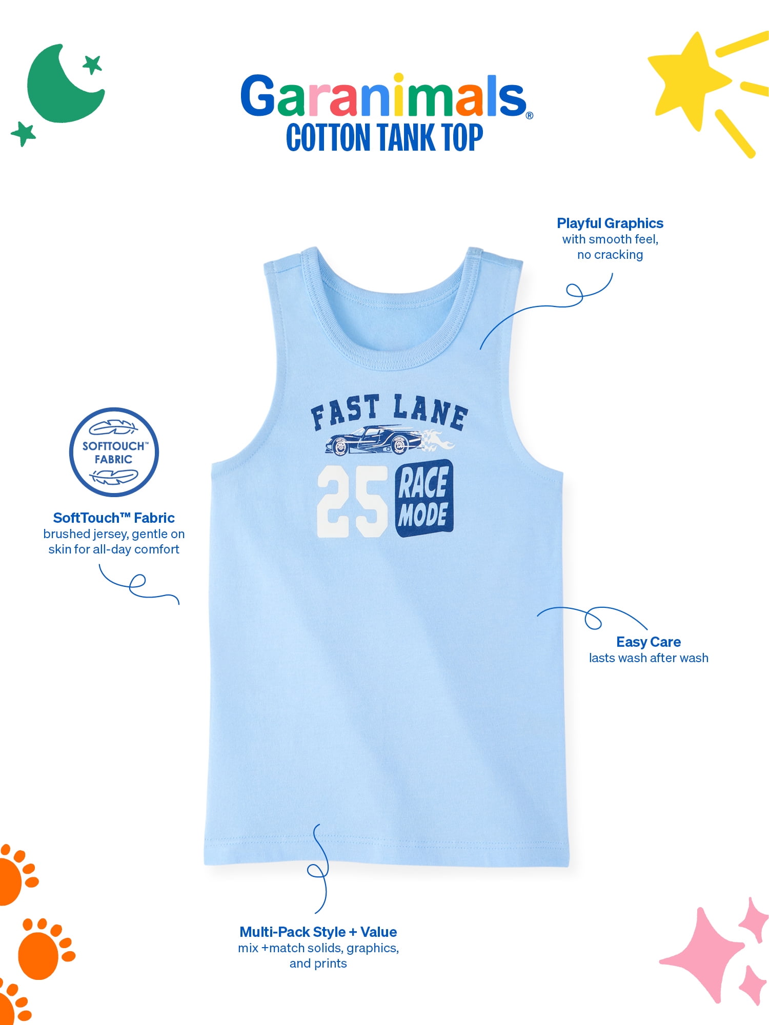 Garanimals Newborn, Baby & Toddler Boy Cotton Graphic Tank Tops, 4-Pack, Sizes 0-6T