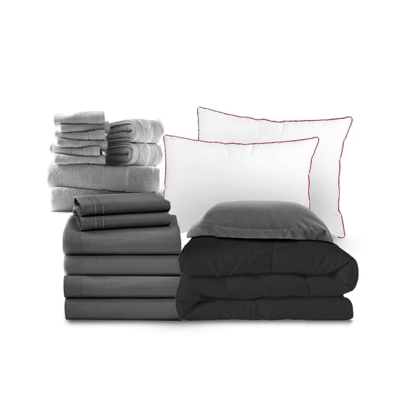 Nestl Essential College Dorm Bedding Bed in a Bag Comforter Set, 22PC Dorm Twin Bedding Sets, Gray/Black