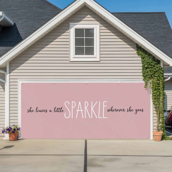 Pink Garage Door Cover Banner 7 x 8 FT, She Leaves A Little SPARKLE Wherever She Goes Garage Door Curtains Backdrop with Grommets for Indoor Outdoor Wall Party Porch Yard Decorations Background