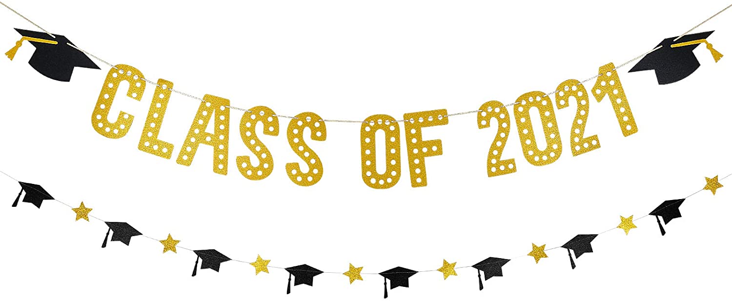 Graduation tions 2021- Gold Glitter Class of 2021 Banner and Glitter ...