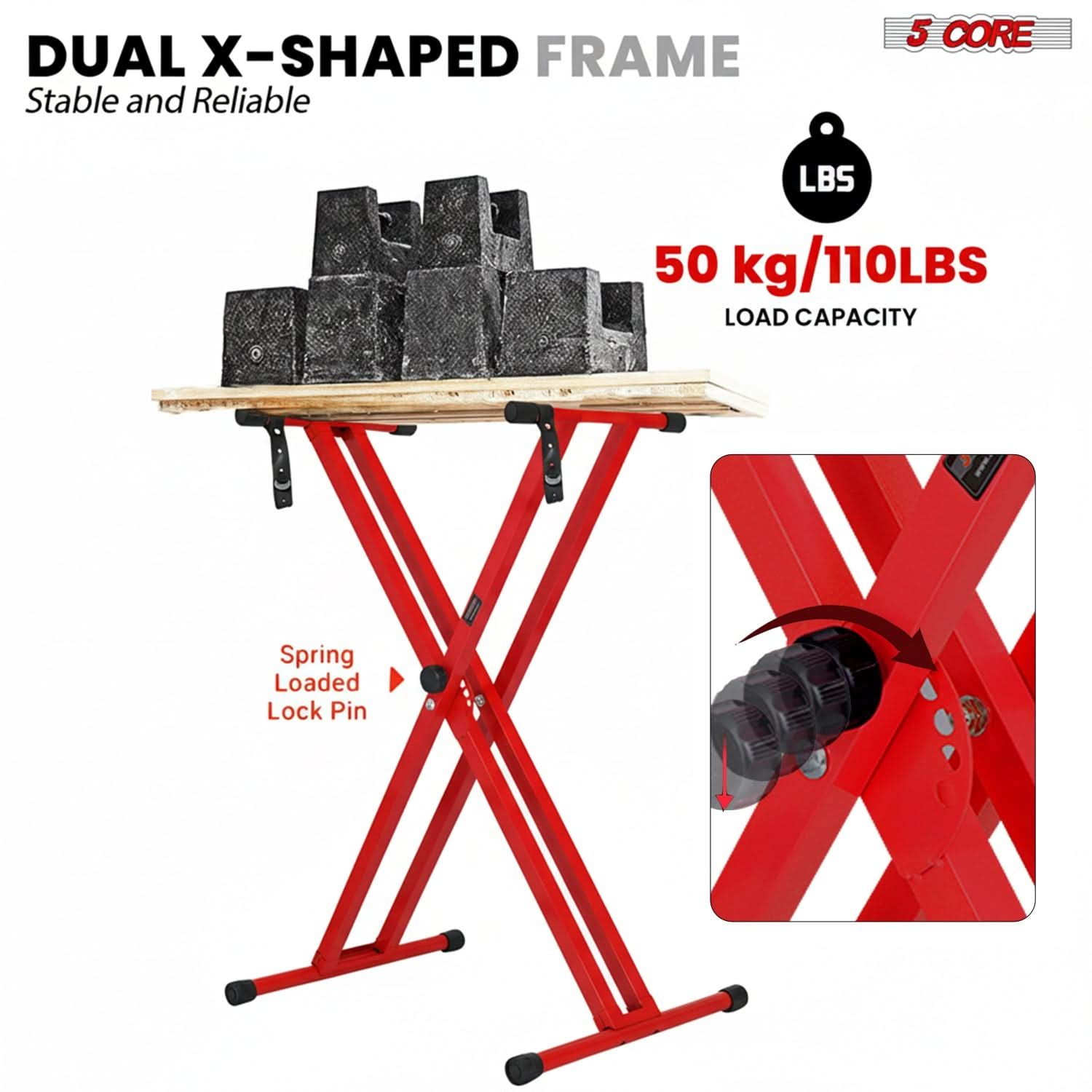 5 Core Keyboard Stand Dual X Shape Adjustable Foldable Portable Key Board Stands w Locking Strap