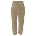 thumbnail image 4 of Pantalones anchos con cordón para mujer, primavera-verano, 9/10, mezcla de lino, cintura ajustable, bolsillos, tallas S-XL, para la playa y el día a día, 4 of 4