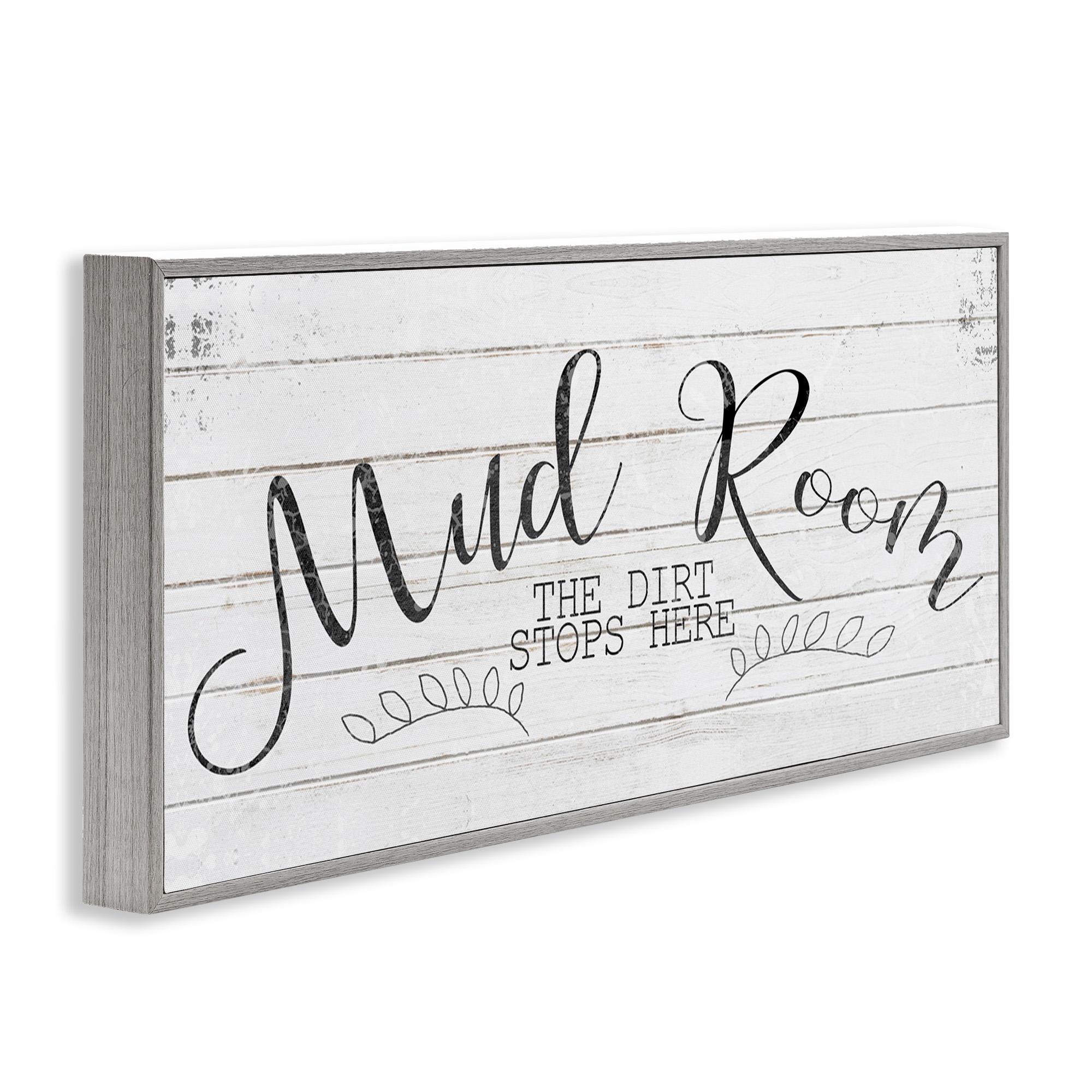 Stupell Industries Mud Room Dirt Stops Here Typography Painting Gray Framed Art Print Wall Art, 30 x 13