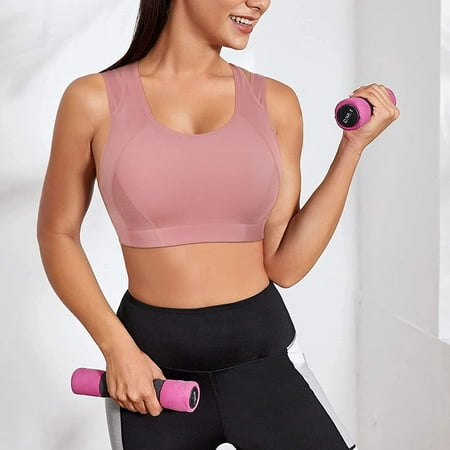 

Molutan High Impact Sports Bras for Women Adjustable Racerback Yoga Bra Full Coverage Wirefree Support Padded Workout Bra(Pink S)