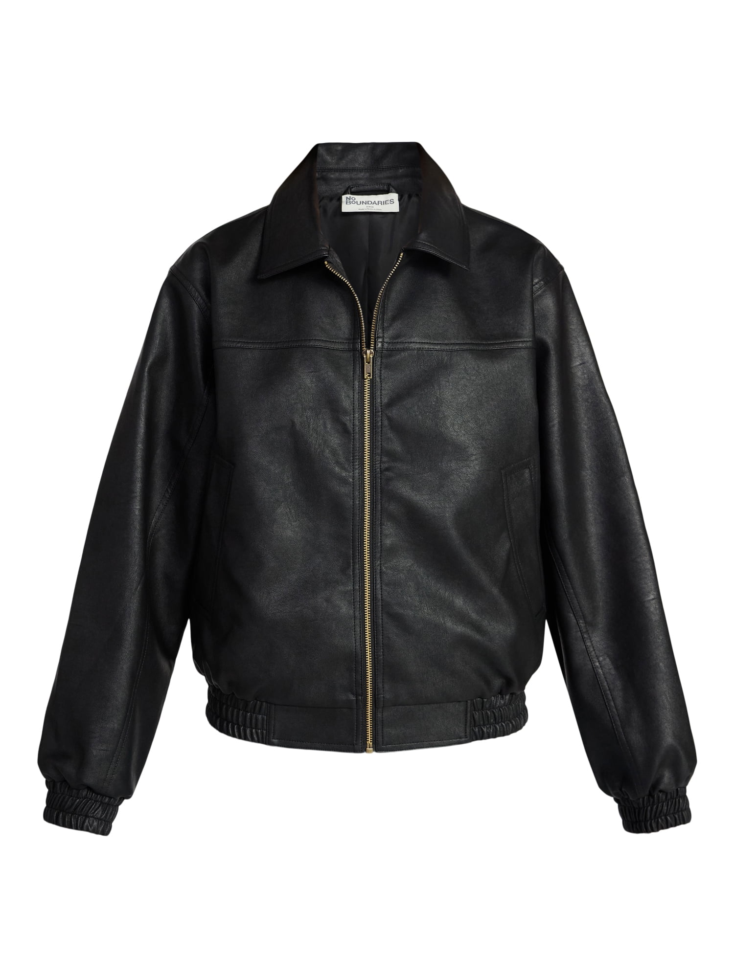 No Boundaries Relaxed Fit Faux Leather Jacket, Women's XXS-XXL