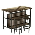 thumbnail image 3 of BTMWAY Faux Marble Stationary Kitchen Tabletop Wood Dining 33.07'' Table Set 2 Stool Brown, 3 of 6