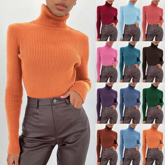 Womens Soft Turtleneck Sweater Slim Fit Lightweight Long Sleeve Knitted Pullover Warm Layer