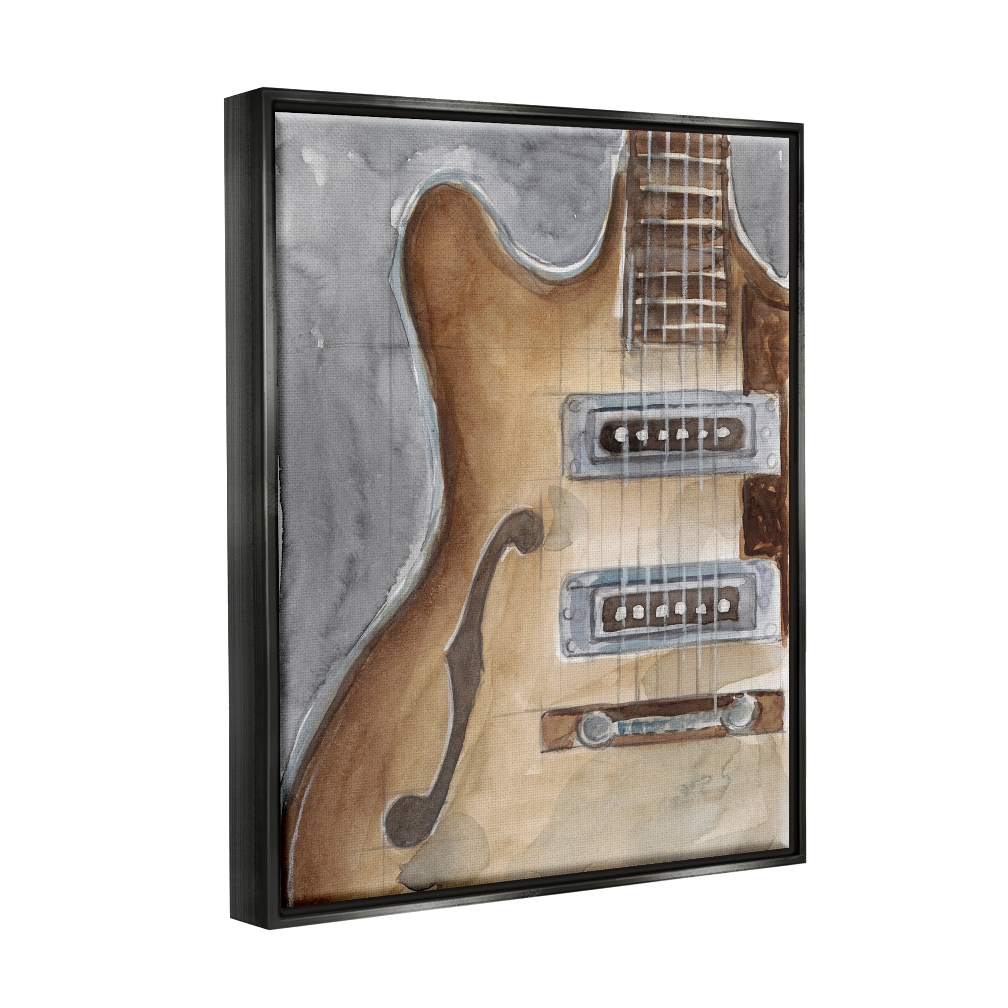 Stupell Industries Electric Guitar Painting Beauty & Fashion Painting Black Floater Framed Art Print Wall Art, 25 x 31