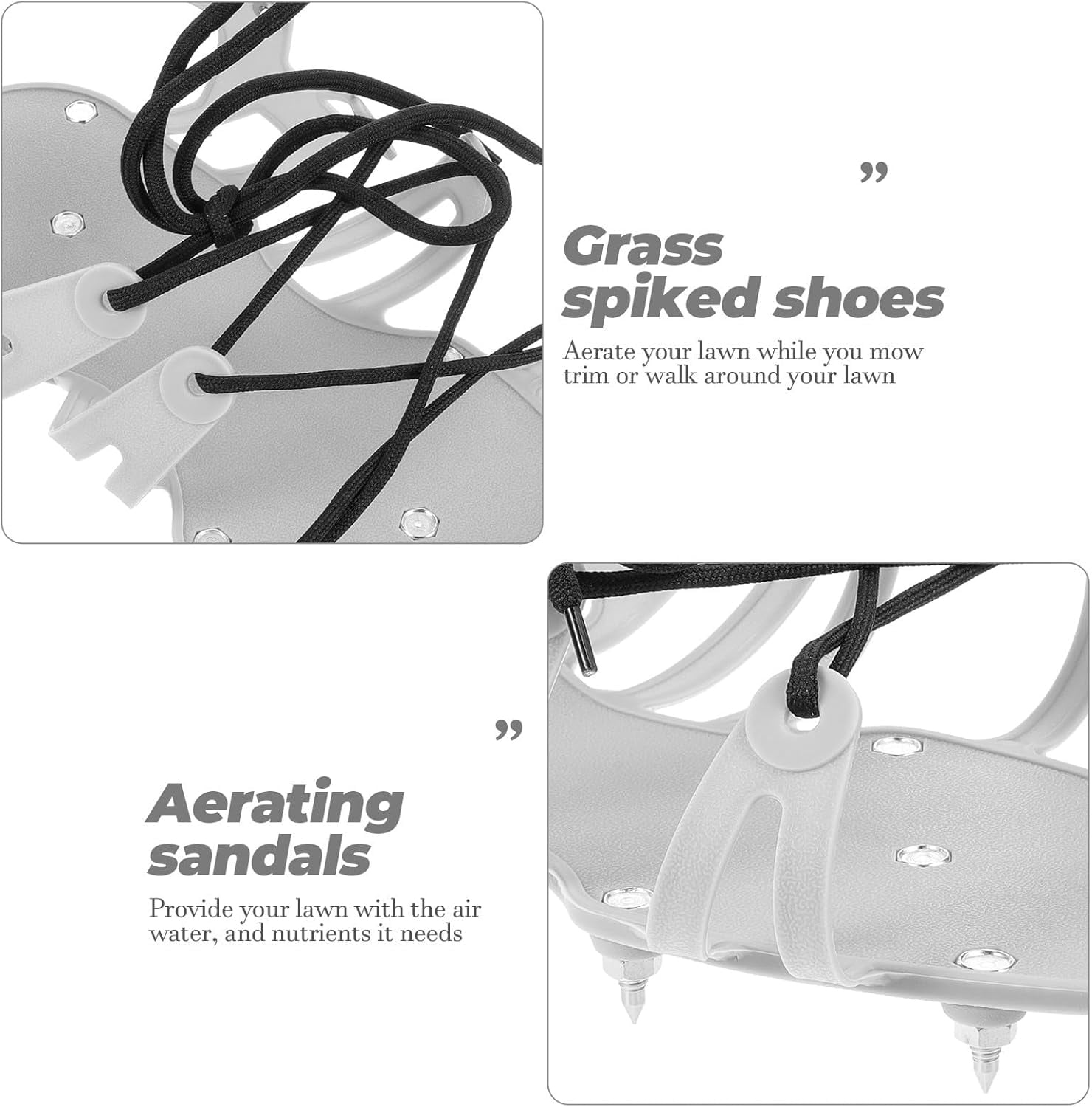 Adjustable belt spiked lawn coring shoes, spiked gardening floor coring sandals, for soil loosening and lawn maintenance in outdoor gardens