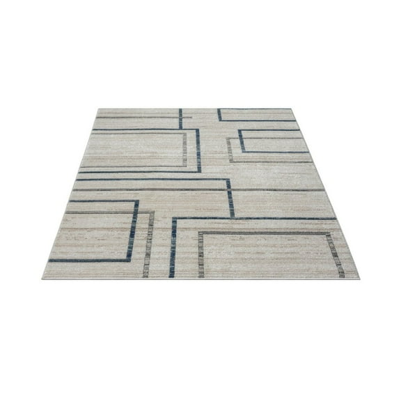 5' X 7' Ivory Blue and Gray Geometric Area Rug