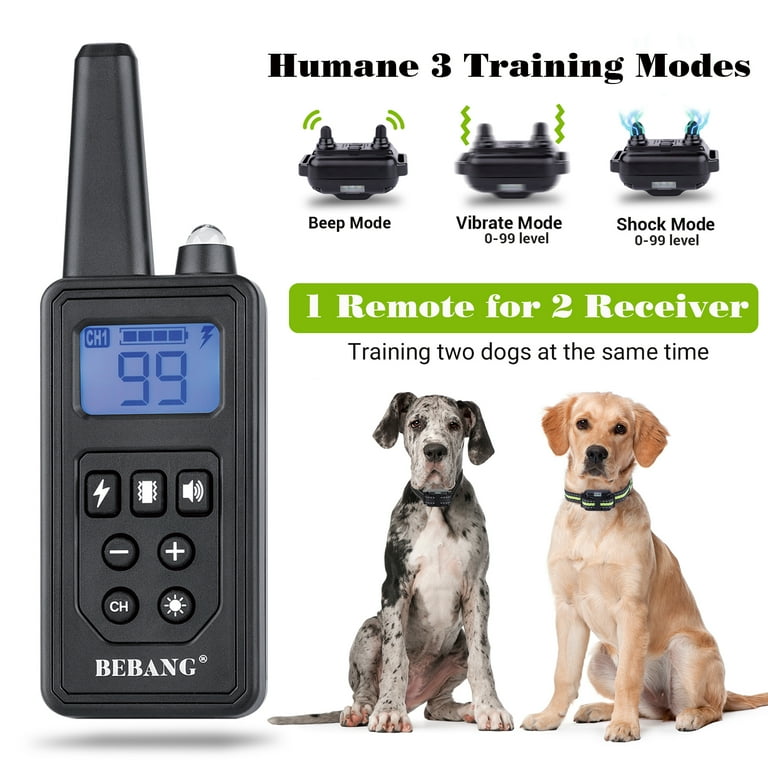 BEBANG Dog Training Collars for 2 Dogs with Remote 880yards 3 Modes Beep Vibration Shock IPX7 Waterproof LED Light USB Charging for Training