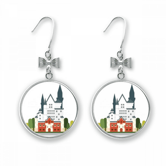 Germany New Swan Castle Architecture Bow Earrings Drop Stud Pierced Hook