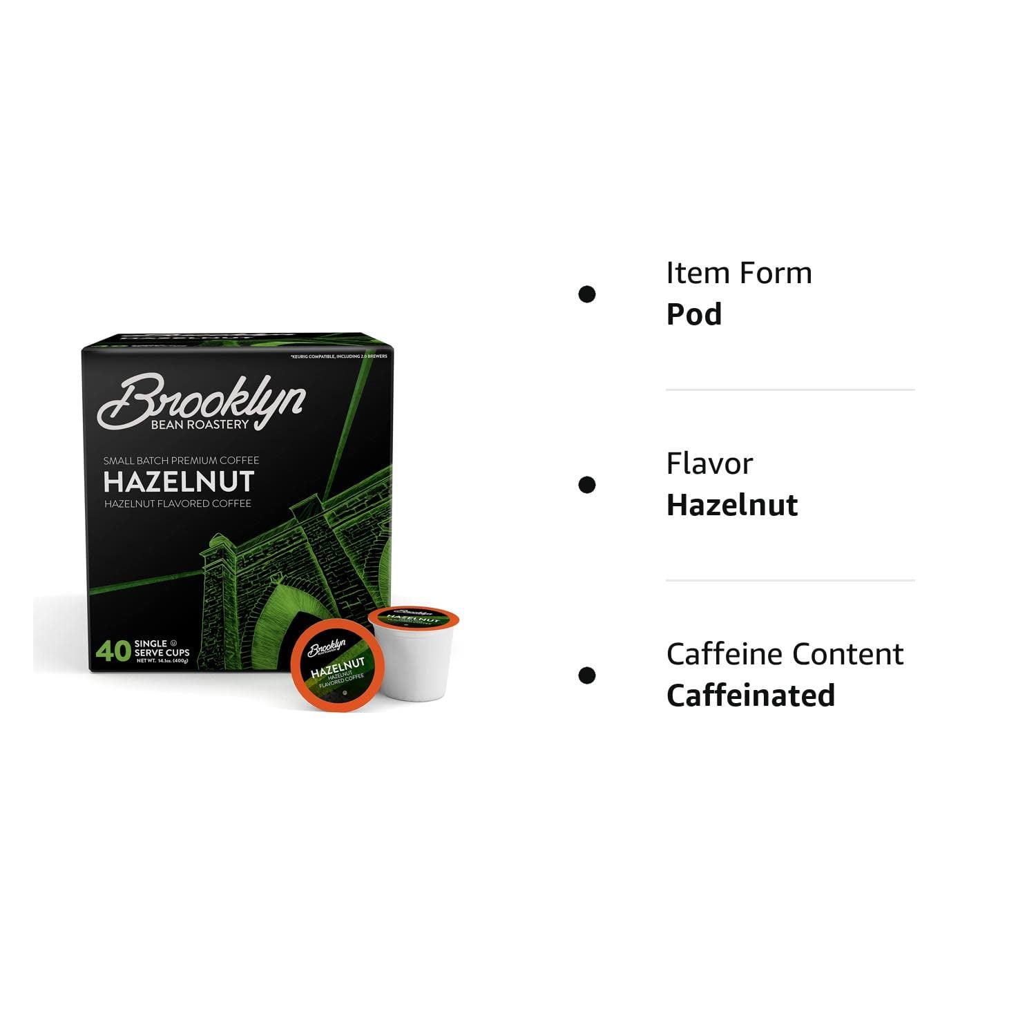 Brooklyn Bean Roastery Hazelnut Coffee Pods for Single-Serve Coffee Brewers, 40-Pack