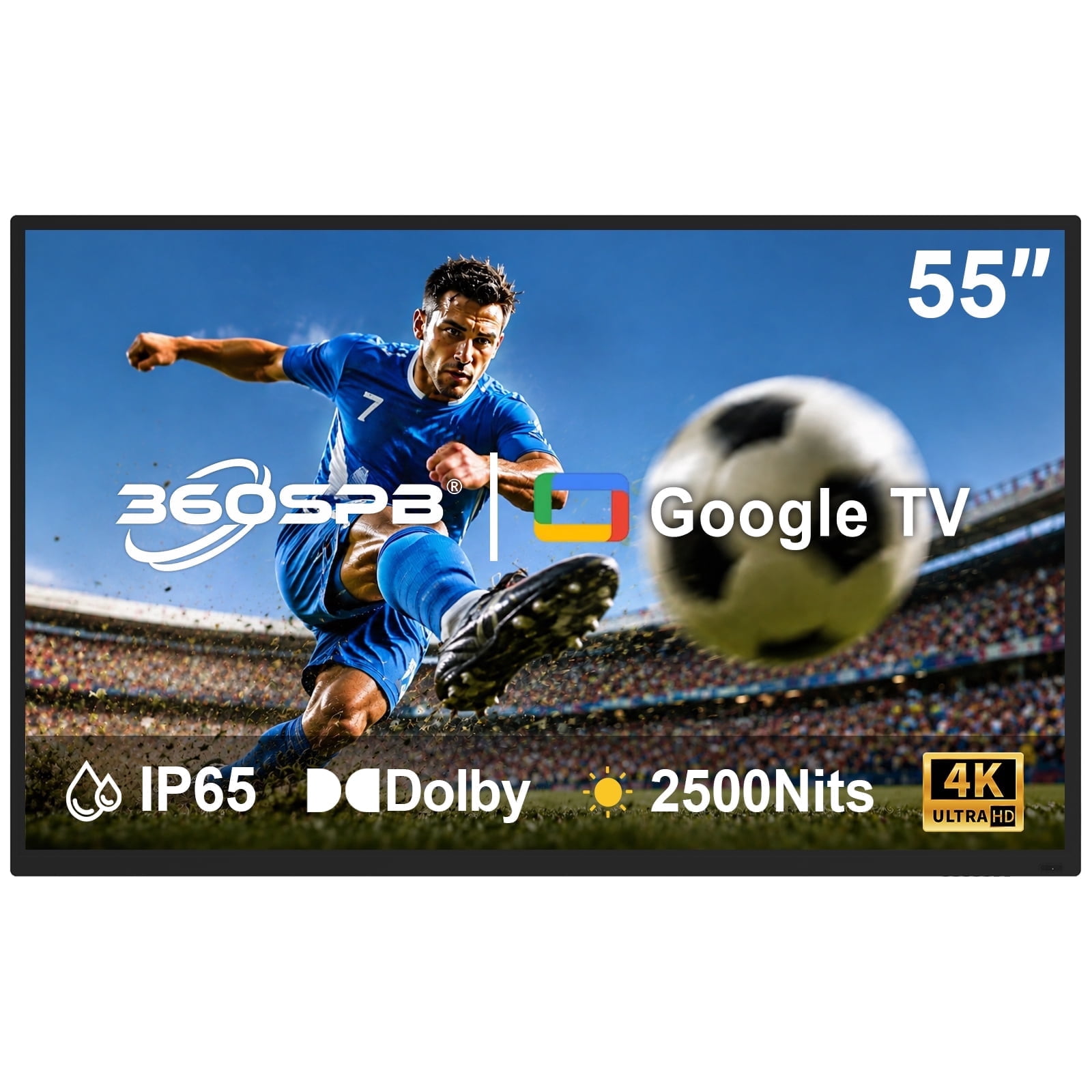 360SPB®55" Outdoor TV, 4K Ultra HD Outside TV, 2500nit Outdoor TVs, IP65 Weatherproof TV, Voice Control Screen Mirroring, Compatible with Dolby Audio, Family Patios & Terraces, Local News, Sports