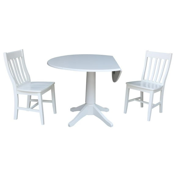 International Concepts 3 Piece Drop Leaf Round Wood Dining Set in White