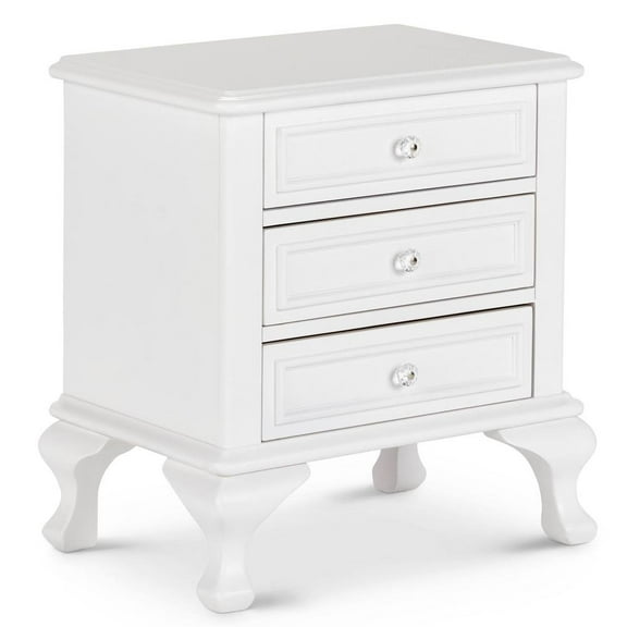 FurniFact White Vintage 3-Drawer Nightstand with Acrylic Knobs