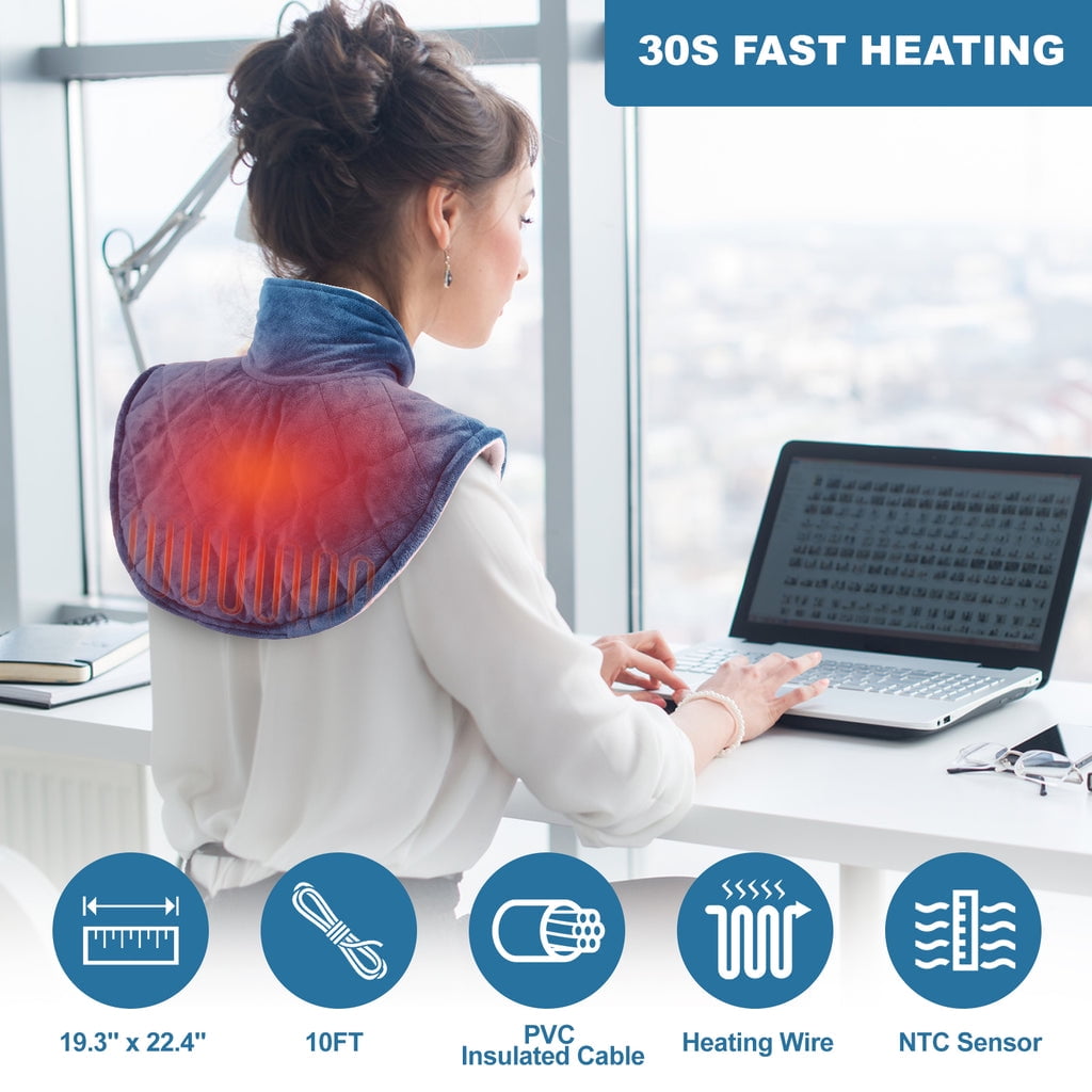 Keenstone Wearable Weighted Heating Pad for Neck and Shoulders Blue , 2.2lb Large Electric Heated Neck Shoulder Wrap for Warmth and Comfort - 19.3"x22.4"
