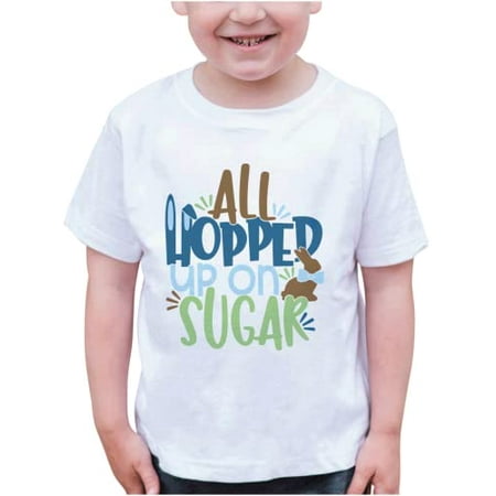 

7 ate 9 Apparel Boys Happy Easter Shirts - Funny All Hopped Up On Sugar White T-Shirt 3T