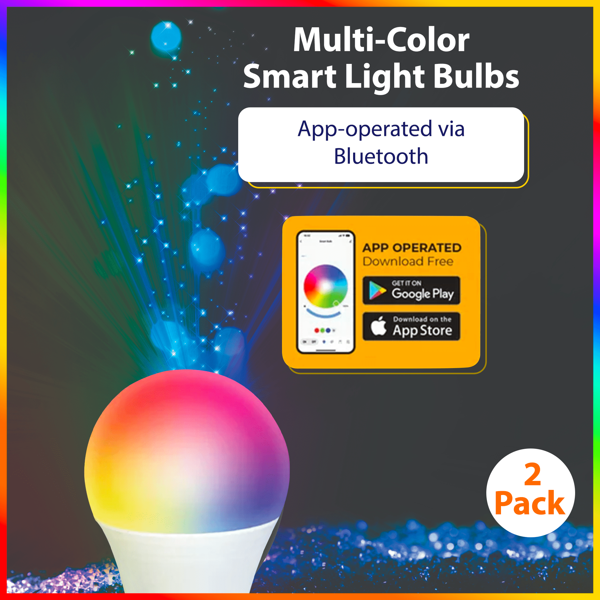 Ledeez 9W Multicolor General Purpose Smart Light Bulbs, Dimmable & App Operated (2 Pack)