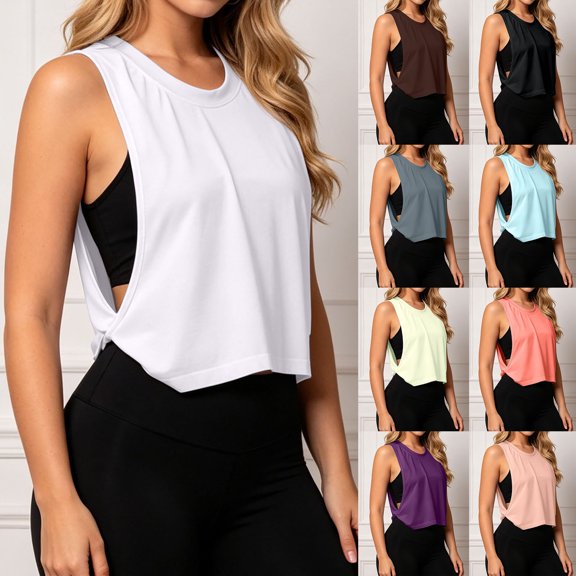 Bainana Athletic Tank Tops For Women Solid Color Sleeveless Crew Neck Camisoles Loose Fit Lightweight Ladies Workout Sports Gym Vest Clothes