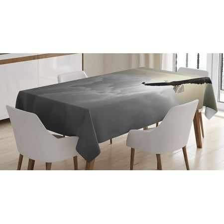 

Eagle Tablecloth Majestic Creature Flying above Clouds Liberty Democracy and Freedom Rectangular Table Cover for Dining Room Kitchen 52 X 70 Inches Pale Grey Pale Yellow Black by Ambesonne