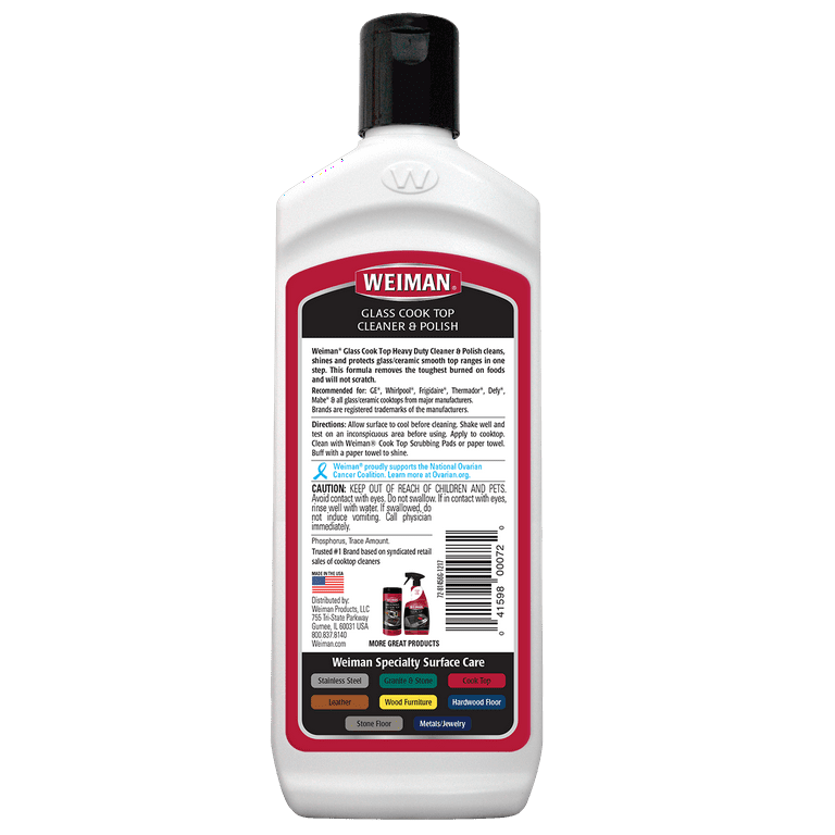 Weiman Ceramic and Glass Cooktop Cleaner - Heavy Duty Cleaner and Polish  (10 Ounce Bottle and 3 Scrubbing Pads)