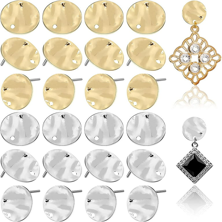 10pcs Stainless Steel Gold-Plate Embossing Tone Round Stud Earrings Posts  with Hole for Jewelry Making