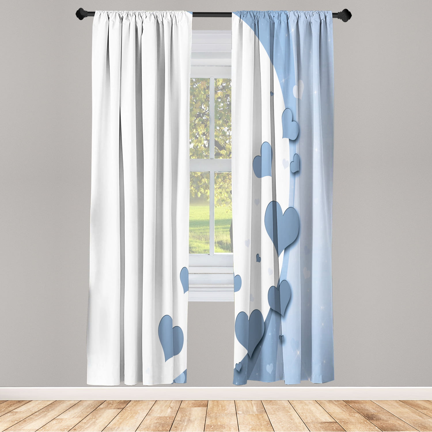 Love Window Curtains, Valentines Day Romance Art with Hearts Stars Wedding  Happiness Theme, Lightweight Decorative Panels Set of 2 and Rod Pocket, 56