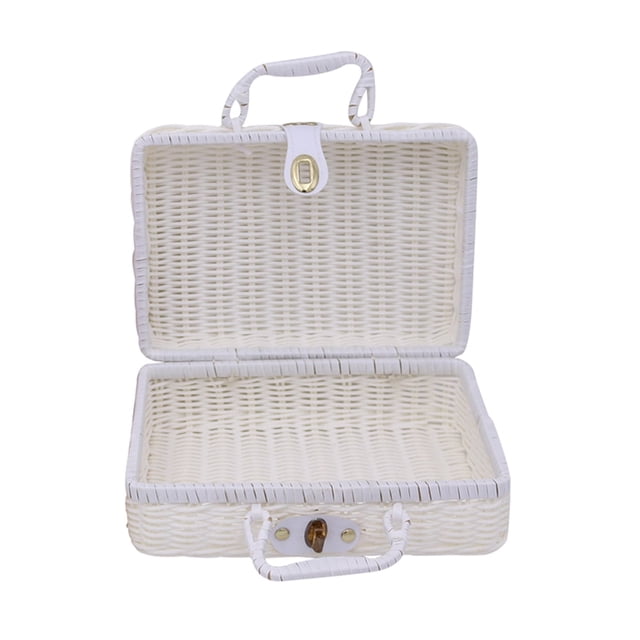 Xiao Hua Caja de almacenamiento con tejido de enredadera retro, color beige