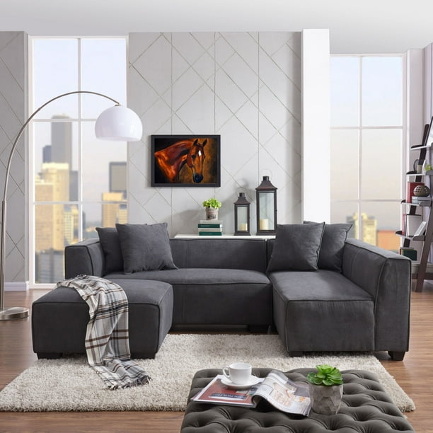 Homesvale Pershing Charcoal Gray Sectional Sofa with Ottoman - Walmart ...