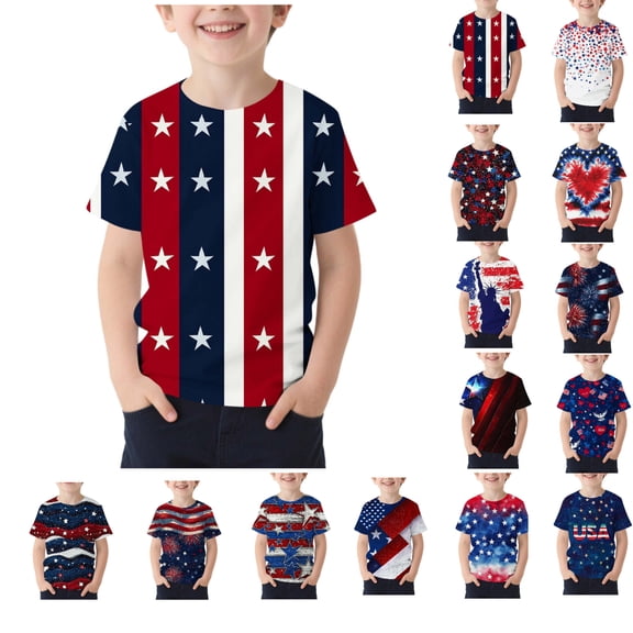 Afuyipoi Boys T-Shirts,Comfortable Short Sleeve Crew Neck Independence Day Clothes Multicolor 9-10T