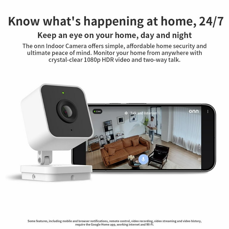 onn Wired Indoor Security Camera, 1080p HDR Video, Intelligent