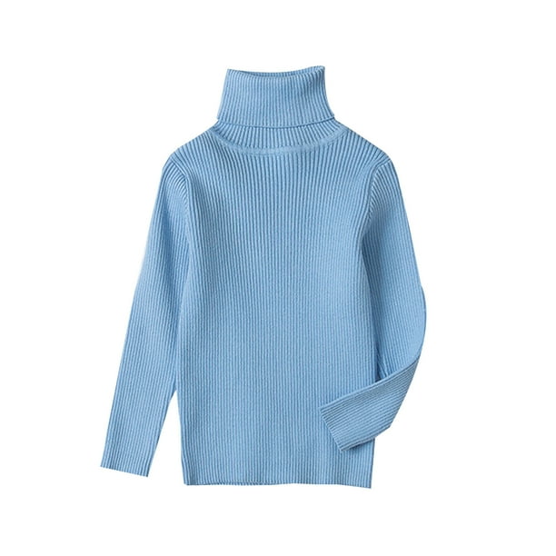 Suéter De Cuello Alto Para Niños Pequeños Suéter De Punto Para Bebés Suéter Suave Sólido Cálido Suéter De Ganchillo Azul Odeerbi LM103-737