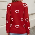 thumbnail image 3 of Cute Heart Sweaters for Women Crew Neck Valentines Day Sweater Long Sleeve Casual Ribbed Knit Pullover Top Wine, XL, 3 of 6